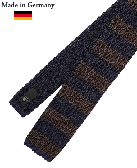 Tie German Collection Knit Ascot Brown/Navy Stripe ASOS024AMB