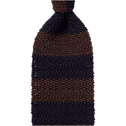 Tie German Collection Knit Ascot Brown/Navy Stripe ASOS024AMB