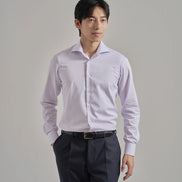 Tokyo Slim Fit - 義式寬角領斜紋布細條紋免燙襯衫｜粉紅
