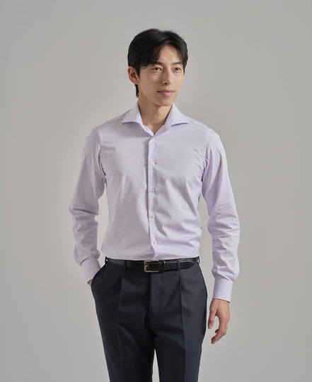 Tokyo Slim Fit - 義式寬角領斜紋布細條紋免燙襯衫｜粉紅