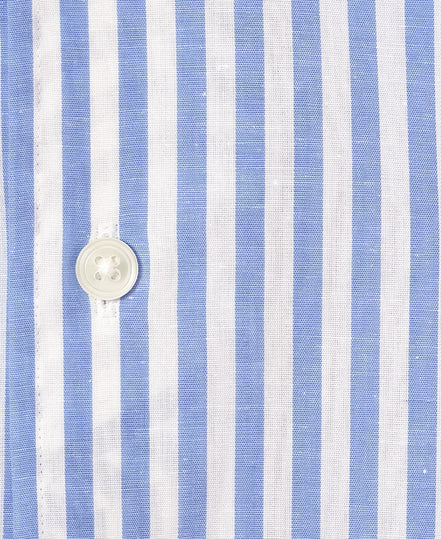 棉麻一片領義式襯衫襯衫 Blue Stripe
