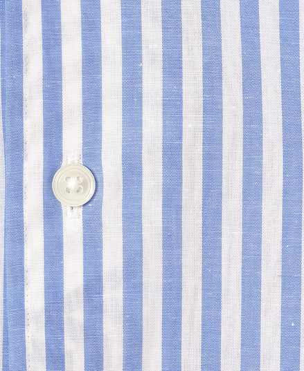 棉麻一片領義式襯衫襯衫 Blue Stripe