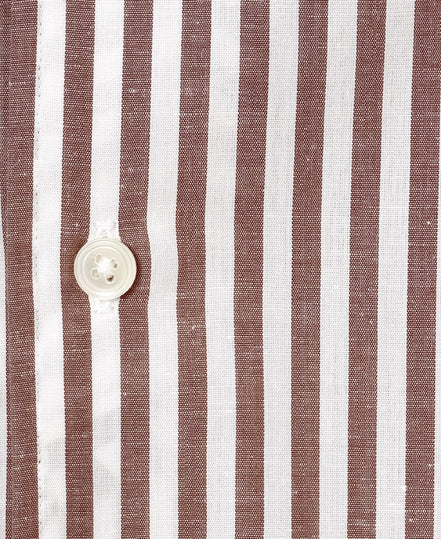 棉麻一片領義式襯衫 Brown Stripe
