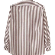 棉麻一片領義式襯衫 Brown Stripe