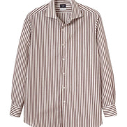 棉麻一片領義式襯衫 Brown Stripe