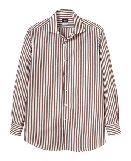 棉麻一片領義式襯衫 Brown Stripe