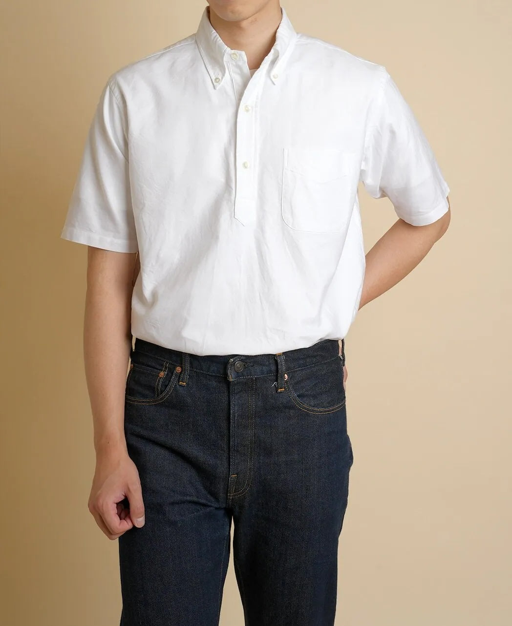 Vintage Ivy 白色 Oxford 套頭鈕扣領襯衫