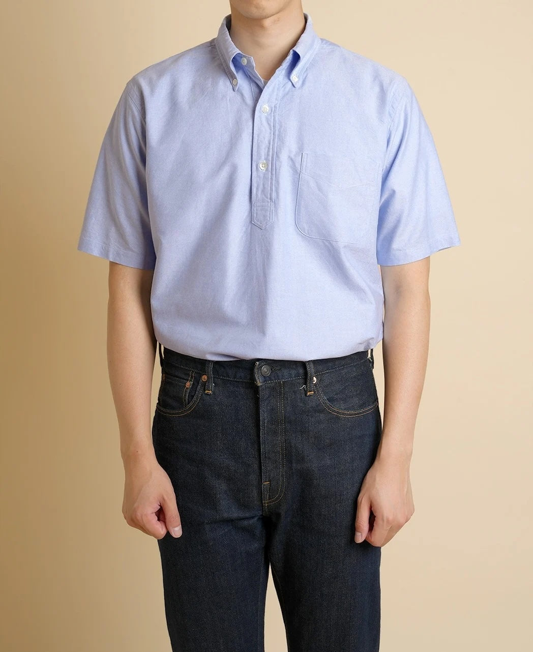 Vintage Ivy 藍色 Oxford 套頭鈕扣領襯衫