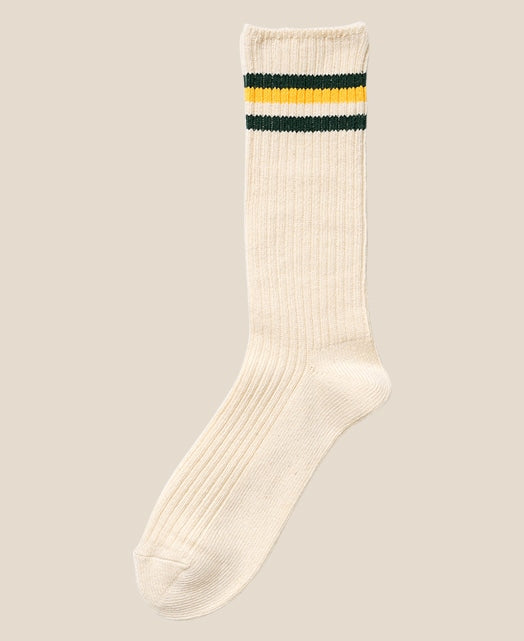Vintage Ivy 三線中筒棉襪 Green/Yellow