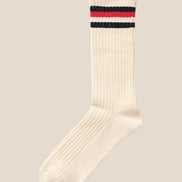 Vintage Ivy 三線中筒棉襪 Black/Red