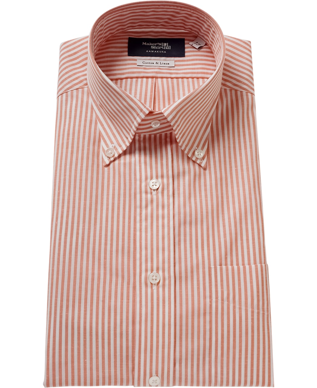 Tokyo Slim Fit - 鈕扣領棉麻條紋襯衫