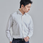 Tokyo Slim Fit - 寬角領斜紋布條紋免燙襯衫｜白色