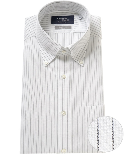 Tokyo Slim Fit - 鈕扣領 Panama Mesh 免燙條紋襯衫｜黑色