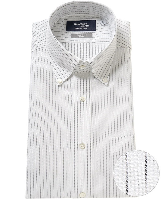 Tokyo Slim Fit - 鈕扣領 Panama Mesh 免燙條紋襯衫｜黑色