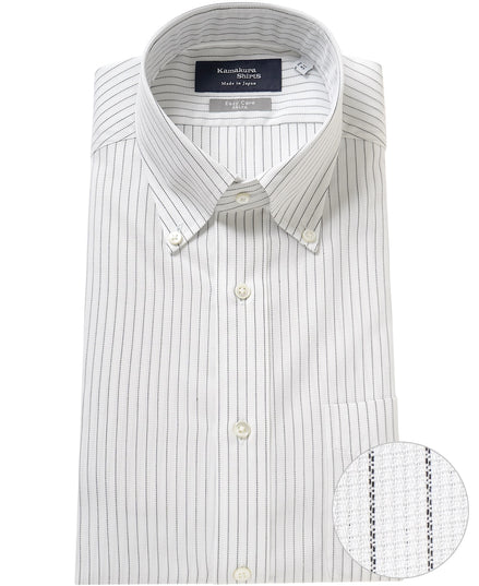 Tokyo Slim Fit - 鈕扣領 Panama Mesh 免燙條紋襯衫｜黑色