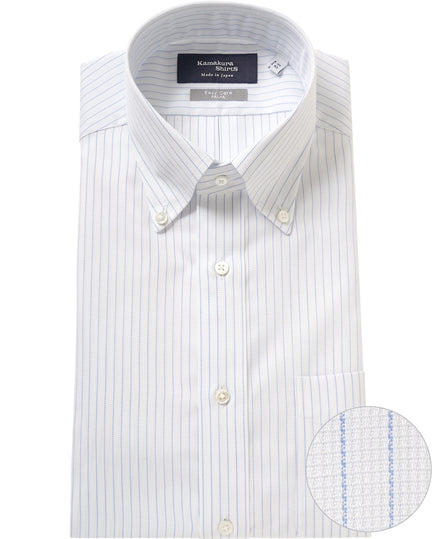 Tokyo Slim Fit - 鈕扣領 Panama Mesh 免燙條紋襯衫｜藍色