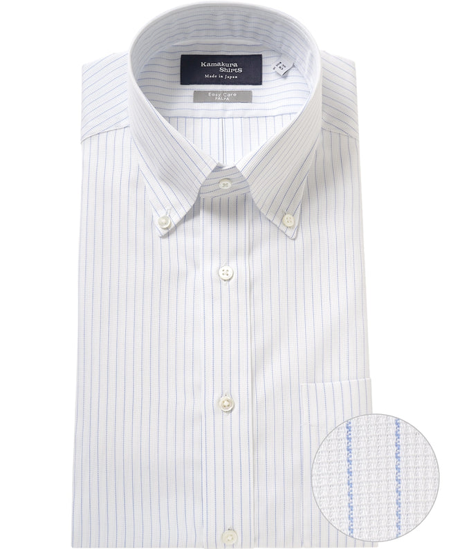 Tokyo Slim Fit - 鈕扣領 Panama Mesh 免燙條紋襯衫｜藍色
