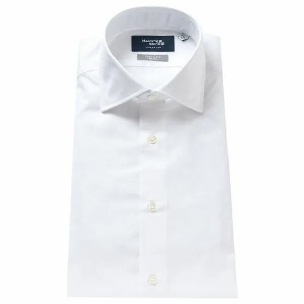 Tokyo Slim Fit - 寬角領斜紋布條紋免燙襯衫｜白色