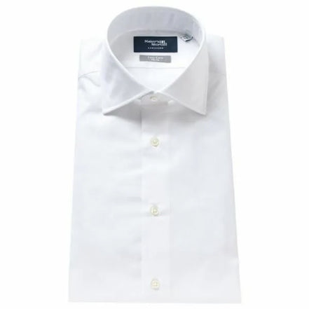 Tokyo Slim Fit - 寬角領斜紋布條紋免燙襯衫｜白色