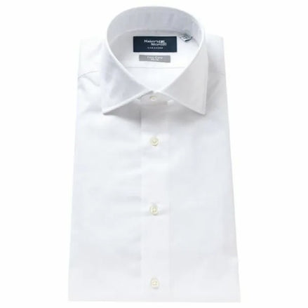 Tokyo Slim Fit - 寬角領斜紋布條紋免燙襯衫｜白色