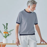 高捻棉抗菌除臭滾邊針織 T-Shirt  Navy