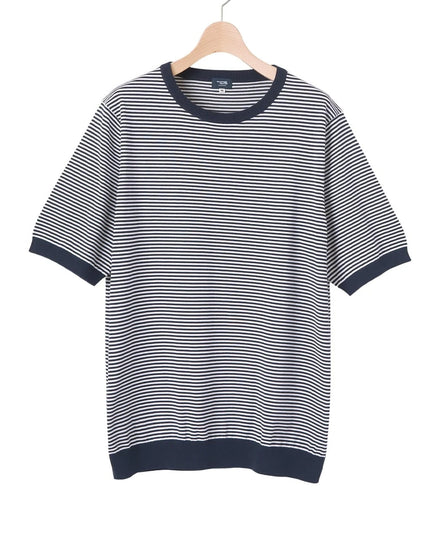 高捻棉抗菌除臭滾邊針織 T-Shirt  Navy