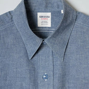 Vintage 海軍藍 Chambray 直領襯衫