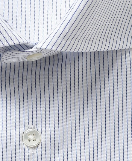 Tokyo Slim Fit - 義式寬角領斜紋布細條紋免燙襯衫｜藍色