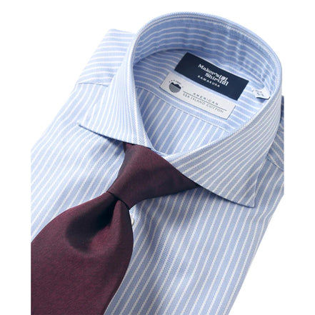 Tokyo Slim Fit - 義式寬角領海島棉皇家牛津布條紋襯衫｜藍色
