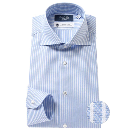 Tokyo Slim Fit - 義式寬角領海島棉皇家牛津布條紋襯衫｜藍色