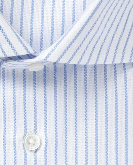 Tokyo Slim Fit - 義式寬角領海島棉皇家牛津布條紋襯衫｜藍色