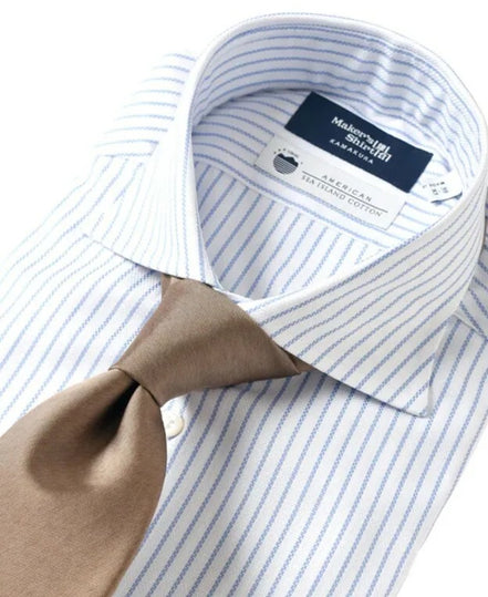 Tokyo Slim Fit - 義式寬角領海島棉皇家牛津布條紋襯衫｜藍色