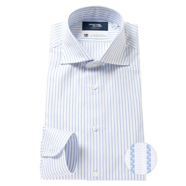 Tokyo Slim Fit - 義式寬角領海島棉皇家牛津布條紋襯衫｜藍色