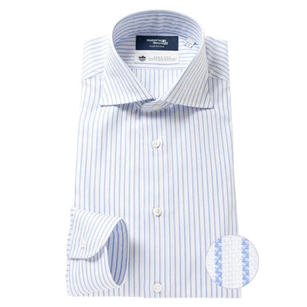 Tokyo Slim Fit - 義式寬角領海島棉皇家牛津布條紋襯衫｜藍色