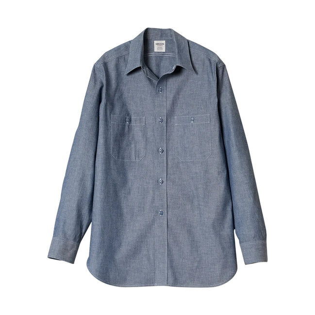 Vintage 海軍藍 Chambray 直領襯衫