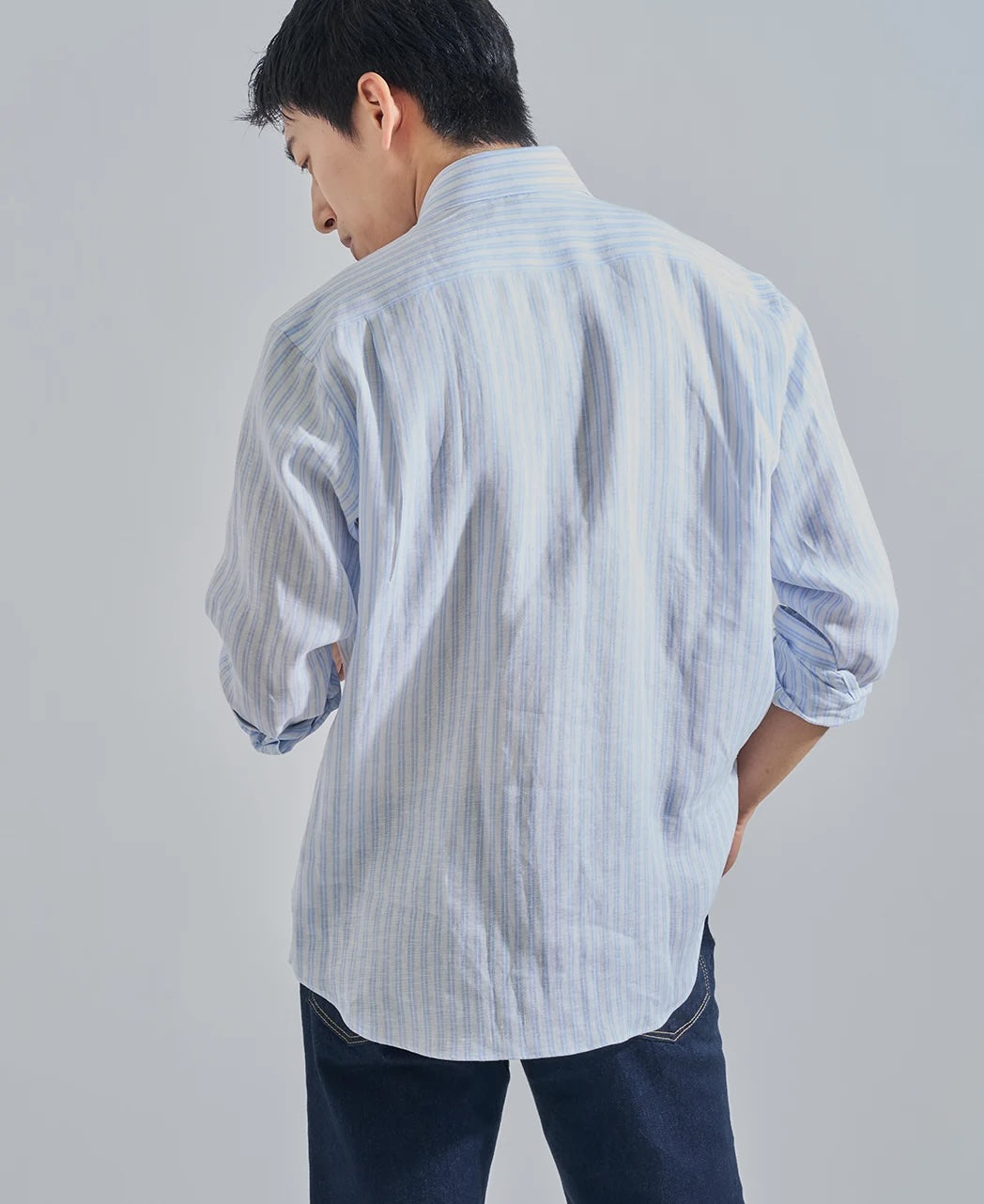 法國亞麻休閒襯衫 Light Blue Stripe