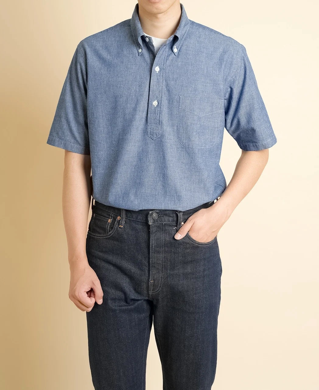 Vintage Ivy 5.5oz 藍色 Chambray 套頭鈕扣領襯衫