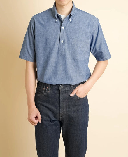 Vintage Ivy 5.5oz 藍色 Chambray 套頭鈕扣領襯衫