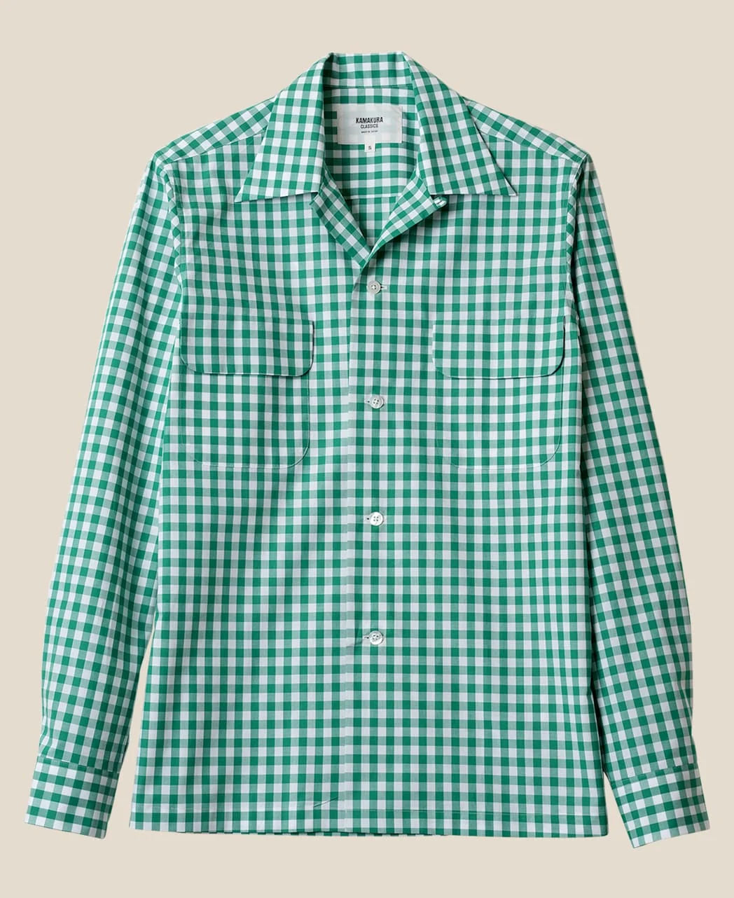 Kamakura Classics 綠色 Gingham Check 復古開領襯衫