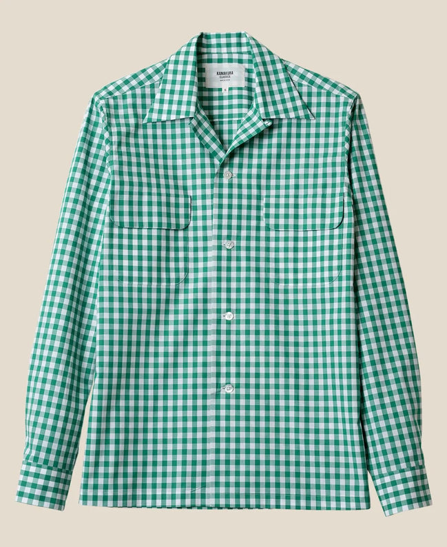 Kamakura Classics 綠色 Gingham Check 復古開領襯衫