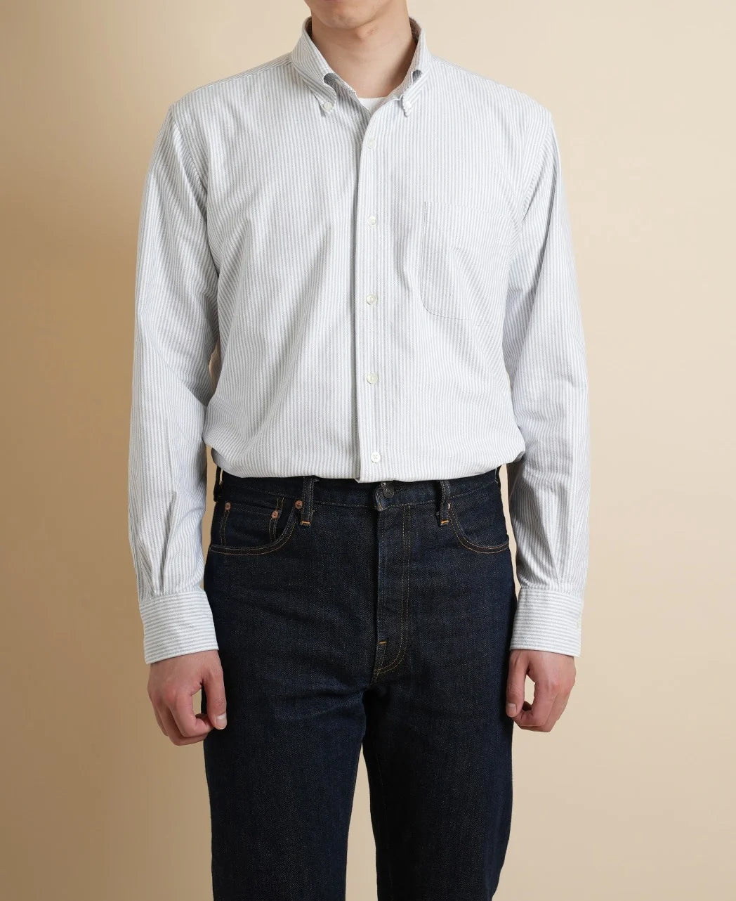 Vintage Ivy 灰色條紋 Oxford 鈕扣領襯衫