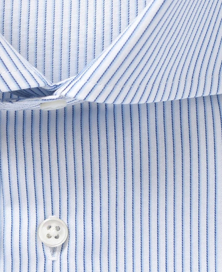 Tokyo Slim Fit - 義式寬角領斜紋布細條紋免燙襯衫｜藍色
