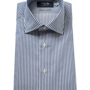 Tokyo Slim Fit - 寬角領斜紋布條紋免燙襯衫｜藍色