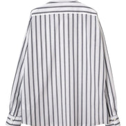 棉麻條紋卡布里襯衫 Navy