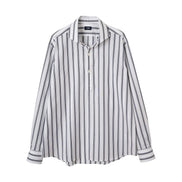 棉麻條紋卡布里襯衫 Navy