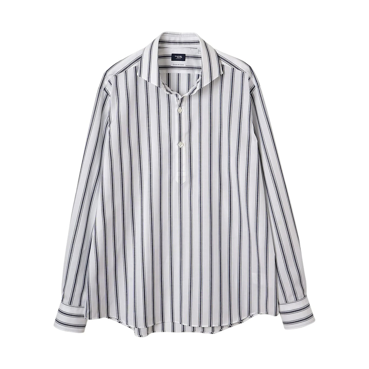 棉麻條紋卡布里襯衫 Navy