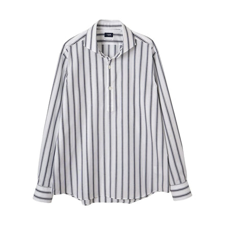 棉麻條紋卡布里襯衫 Navy