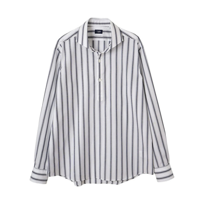 棉麻條紋卡布里襯衫 Navy