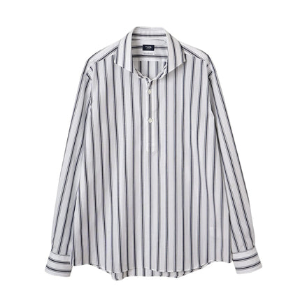 棉麻條紋卡布里襯衫 Navy